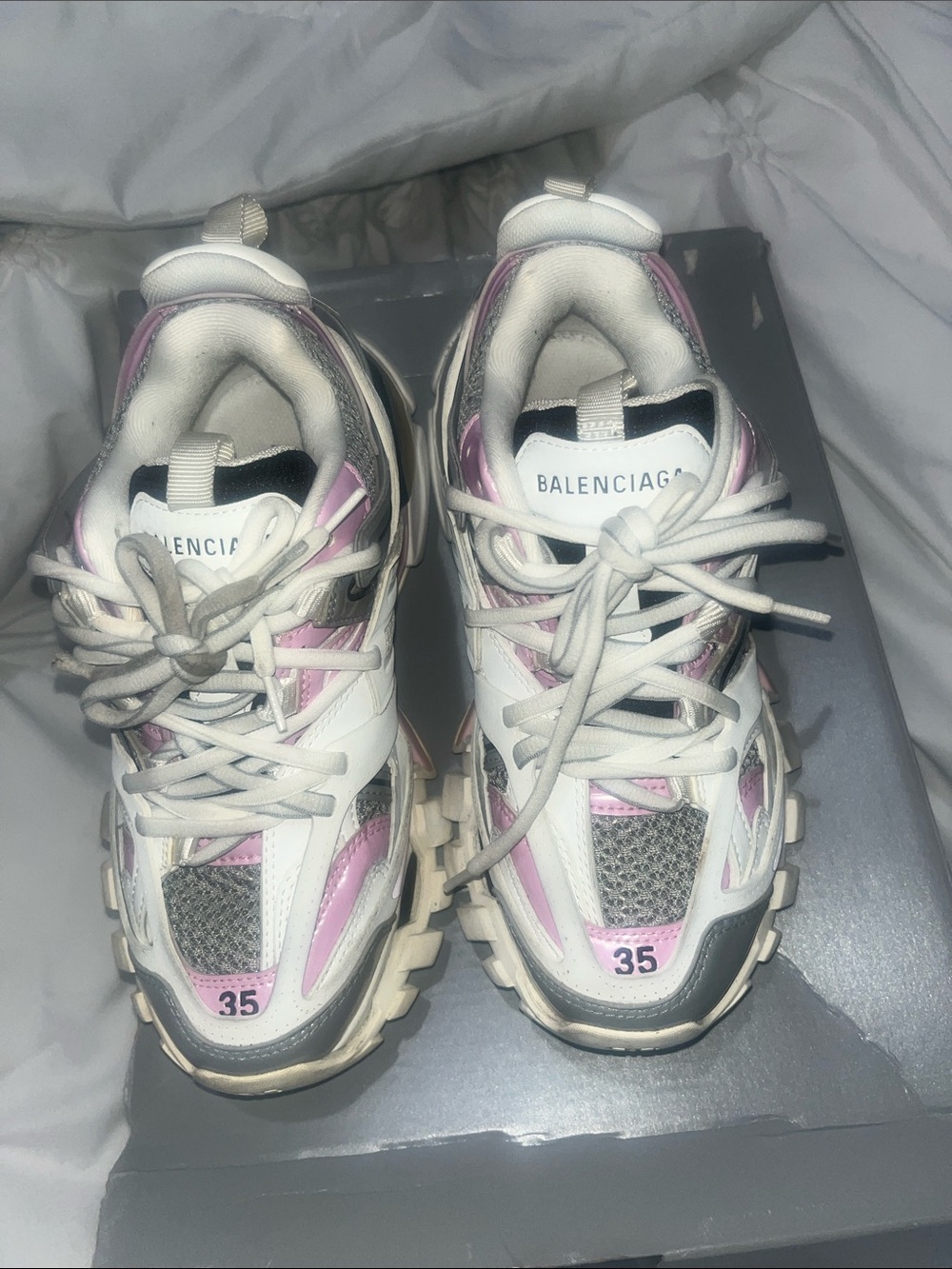 Balenciaga White Pink Layered Track Sneakers